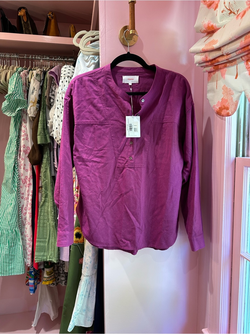 XiRENA Fuchsia Henley Top with Button Detail